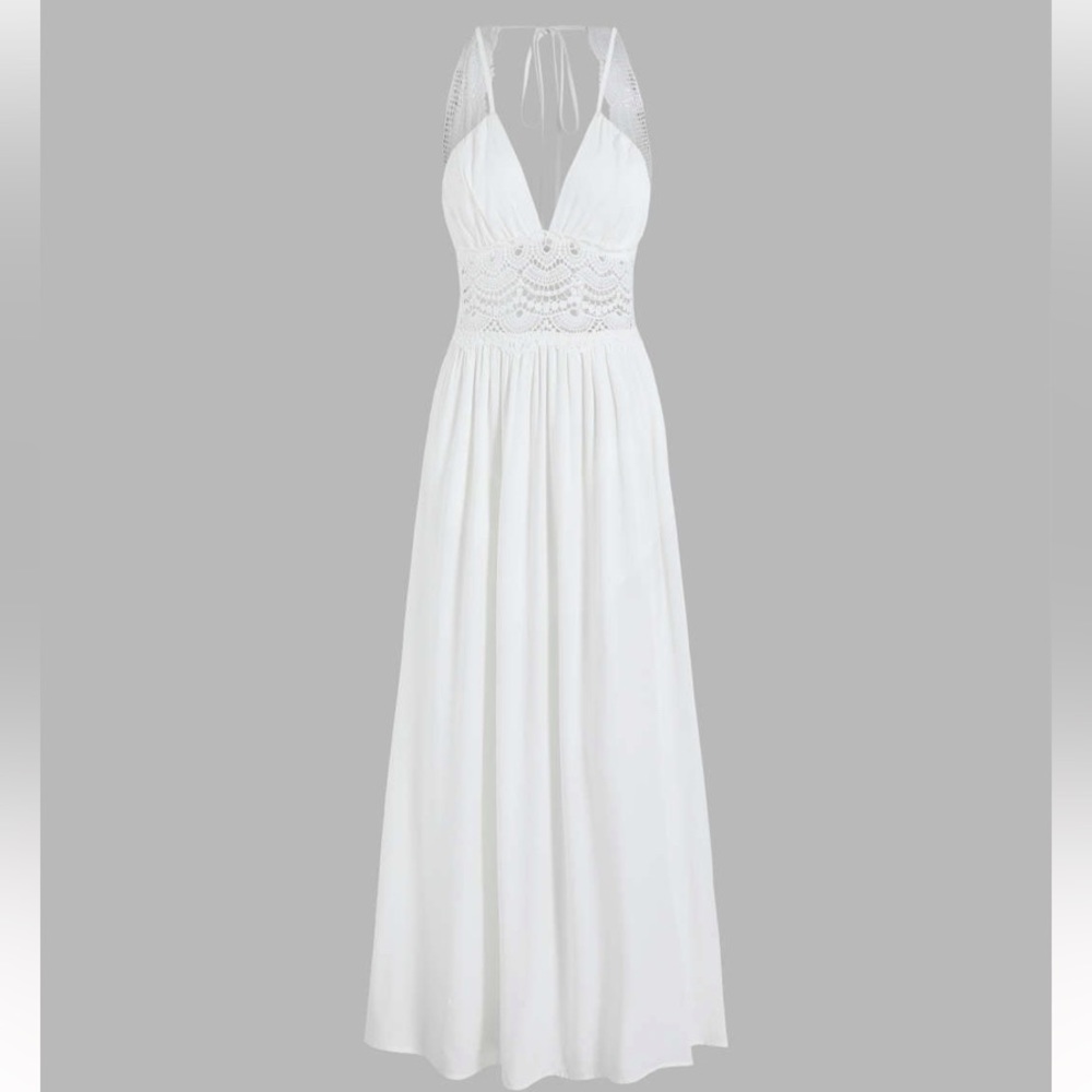 Cider White Lace-Detail Halter Maxi Dress - Picture 1 of 7